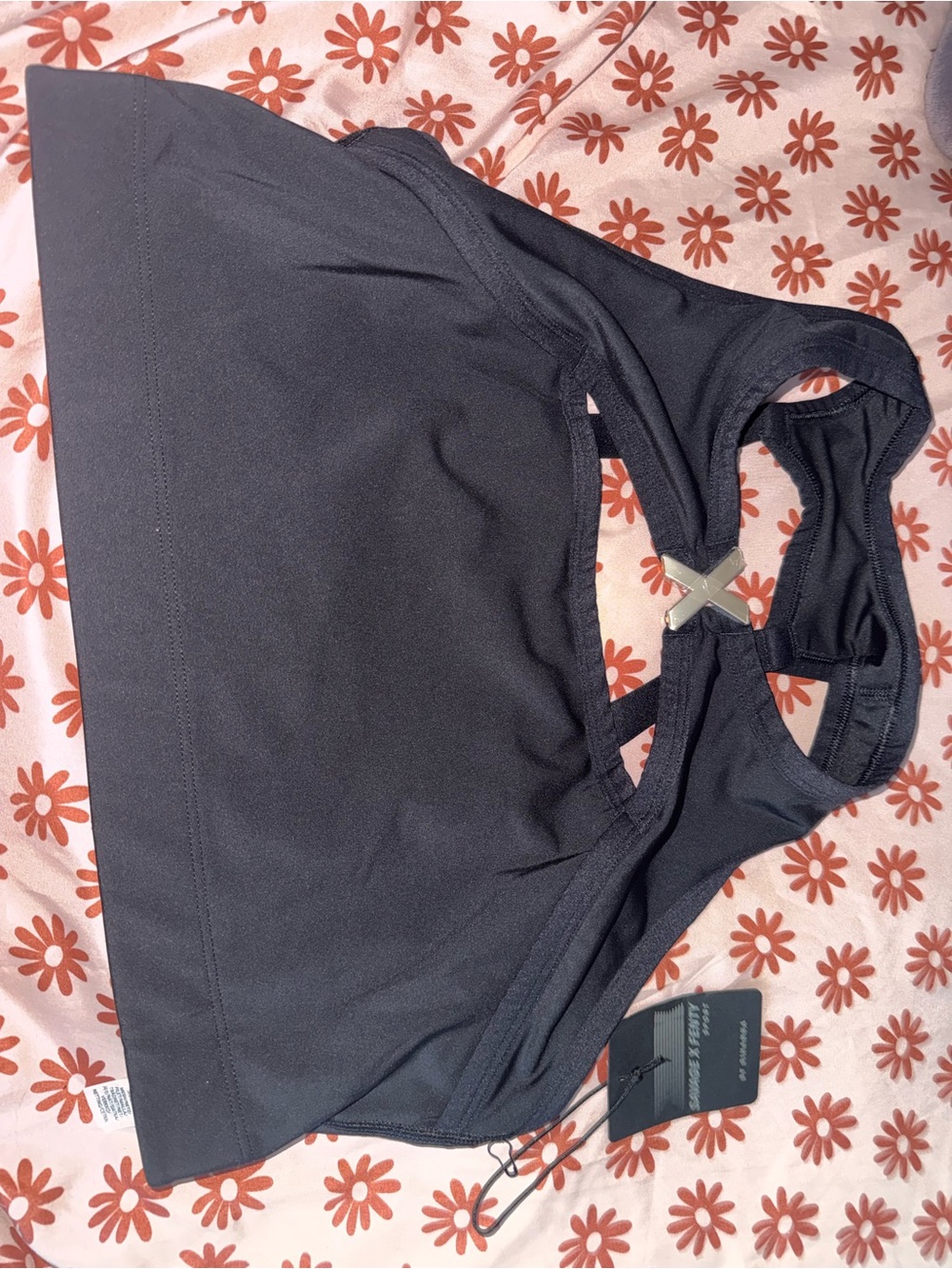 Savage X Fenty Black X-Back Sports Bralette with Metal Accent